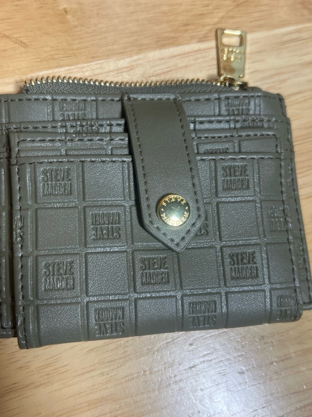 Steve Madden Olive Embossed Mini Wallet with Gold Hardware